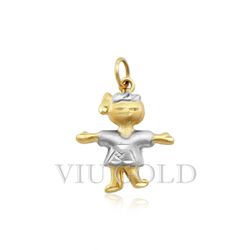 Pingente de Menina em Ouro 18K Amarelo e Branco - P-009 - VIU GOLD