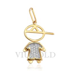 Pingente de Menino em Ouro 18k Amarelo e Branco com Diamantes - P-047 - VIU GOLD