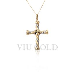 Pingente Cruz em Ouro 18k Amarelo e Branco - P-053 - VIU GOLD