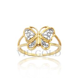 Anel aro duplo com borboleta em ouro 18k amarelo, e branco nos detalhe... - VIU GOLD