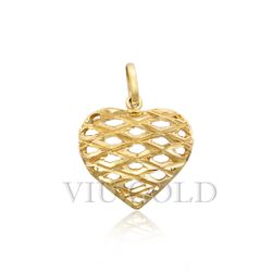 Pingente de Coração em Ouro 18k Amarelo Todo Trabalhado - P-035 - VIU GOLD