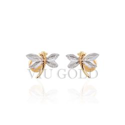 Brinco de Libélula em ouro 18k amarelo e branco - B-008 - VIU GOLD