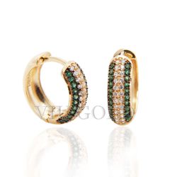 Brinco argola de trava em ouro 18k amarelo com Diamante sintético e Es... - VIU GOLD