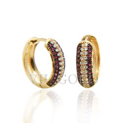 Brinco argola de trava em ouro 18k amarelo com Diamante sintético e Ru... - VIU GOLD