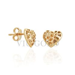 Brinco de coração trabalhado em ouro 18k amarelo - B-045 - VIU GOLD