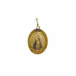 Pingente de Nossa Senhora Aparecida Oval com Ródio Negro em Ouro 18k -... - VIU GOLD