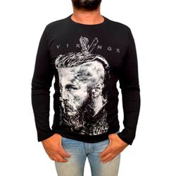 CAMISETA MASCULINA MANGA LONGA ALGODAO PRETA VIKIN... - LOJA VOLARIUM