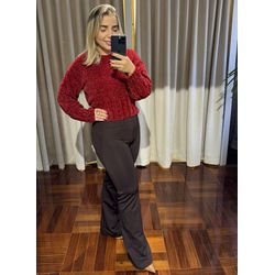 Calça Feminina Marrom Flare Loopper Malha Poliamid... - LOJA VOLARIUM