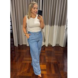 Calça Feminina Loopper Jeans Claro Wideleg Pantalo... - LOJA VOLARIUM