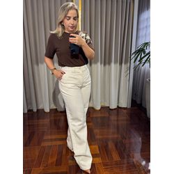 Calça Feminina Wideleg Loopper Sarja Cru Natural - LOJA VOLARIUM