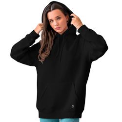 Moletom Feminino Preto Básico Flanelado Com Capuz ... - W2 STORE