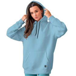 Moletom Feminino Azul Básico Flanelado Com Capuz e... - W2 STORE