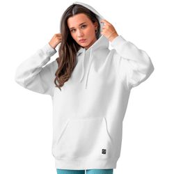 Moletom Feminino Branco Básico Flanelado Com Capuz... - W2 STORE