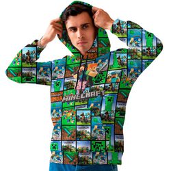 Moletom Masculino Verde Minecraft Flanelado Com Ca... - W2 STORE