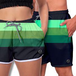 Kit Short Casal Masculino Feminino Listrado Verde ... - W2 STORE