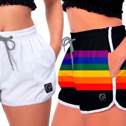 Kit 2 Shorts Feminino Branco e Arco Íris Moda Prai... - W2 STORE