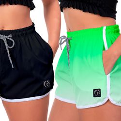 Kit 2 Shorts Feminino Preto e Degradê Verde Moda P... - W2 STORE