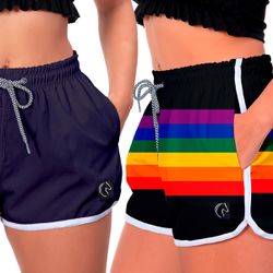 Kit 2 Shorts Feminino Azul e Arco Íris Moda Praia ... - W2 STORE