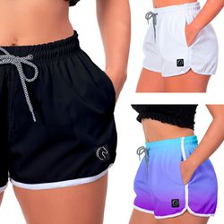 Kit 3 Shorts Feminino Preto Branco e Degradê Roxo ... - W2 STORE