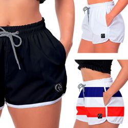 Kit 3 Shorts Feminino Preto Branco e Listrado Moda... - W2 STORE