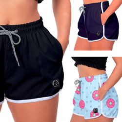 Kit 3 Shorts Feminino Preto Azul e Rosquinhas Moda... - W2 STORE