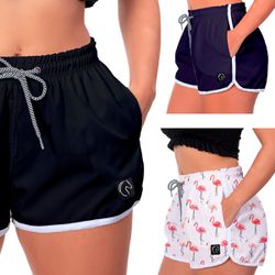 Kit 3 Shorts Feminino Preto Azul e Flamingos Moda ... - W2 STORE