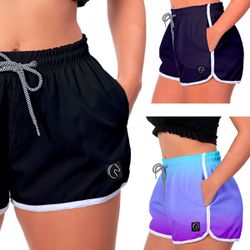 Kit 3 Shorts Feminino Preto Azul e Degradê Roxo Mo... - W2 STORE