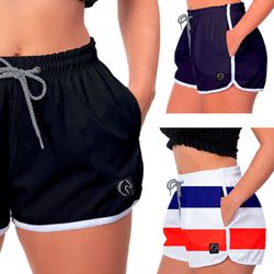 Kit 3 Shorts Feminino Preto Azul e Listrado Moda P... - W2 STORE