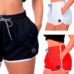 Kit 3 Shorts Feminino Preto Branco e Vermelho Moda... - W2 STORE