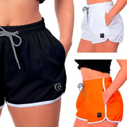 Kit 3 Shorts Feminino Preto Branco e Laranja Moda ... - W2 STORE