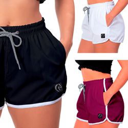 Kit 3 Shorts Feminino Preto Branco e Roxo Moda Pra... - W2 STORE