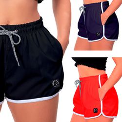 Kit 3 Shorts Feminino Preto Azul e Vermelho Moda P... - W2 STORE