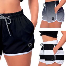 Kit 3 Shorts Feminino Preto Degradê Preto e Listra... - W2 STORE