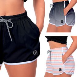 Kit 3 Shorts Feminino Preto Degradê Preto e Listra... - W2 STORE