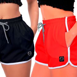 Kit 2 Shorts Feminino Preto e Vermelho Moda Praia ... - W2 STORE