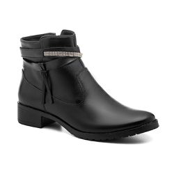 Bota Western Couro Alça Strass Feminina Cano Curto... - Walk Easy