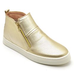 Botinha Casual Couro Feminina Cano Curto Dourado - Walk Easy