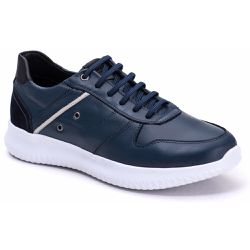 Tênis Casual Bicolor Couro Masculino Marinho - Walk Easy