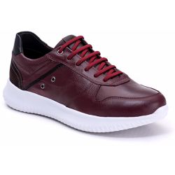 Tênis Casual Bicolor Couro Masculino Bordô - Walk Easy