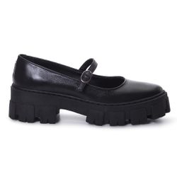 Sapato Boneca Tratorado Couro Feminino Preto - Walk Easy