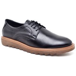 Sapato Casual Derby Couro Masculino Tratorado Pret - Walk Easy