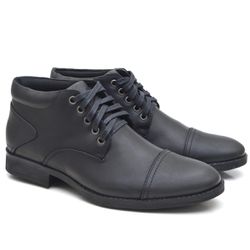 Ankle Boot Couro Cap Tue Masculina Clássica Preto - Walk Easy