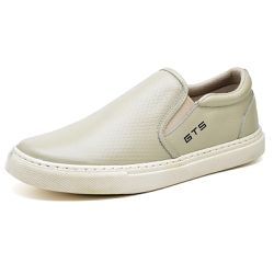 Tênis Slip On Iate Couro Masculino Casual Bege - Walk Easy