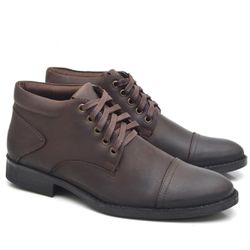 Ankle Boot Couro Cap Tue Masculina Clássica Café - Walk Easy