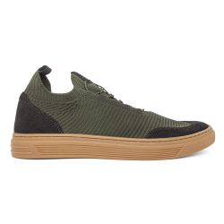 Tênis Casual Knit Verde Musgo Com Preto - Walk Easy