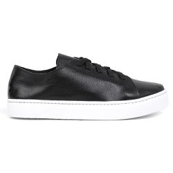 Tênis Couro Casual Feminino Básico Preto - Walk Easy