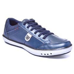 Sapatênis Masculino Detalhes Casual Couro Azul - Walk Easy