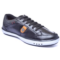 Sapatênis Masculino Detalhes Casual Couro Preto - Walk Easy