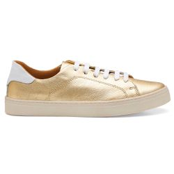 Tênis Casual Couro Cano Curto Amarração Dourado - Walk Easy