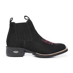 Botina Texana Country em Couro - 5021 Preto Rosa - PESSONI